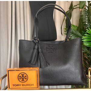 Tory Burch Black Leather Triple Compartment Mcgraw/Taylor Shoulder Bag